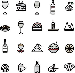 Fototapeta premium Colorful Food and Drink Icons