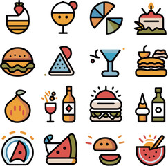Colorful Food and Drink Icons