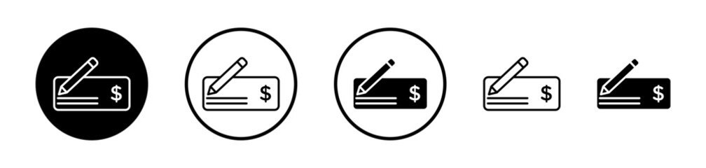 Money Check Icon Collection. Vector Symbol for Payment and Salary Cheques.