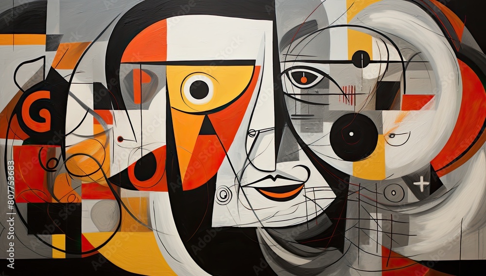 Poster abstract fusion: captivating portrait with fragmented and overlapping geometric patterns