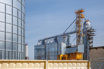silos granary elevator on agro-industrial complex with seed cleaning and drying line for grain storage