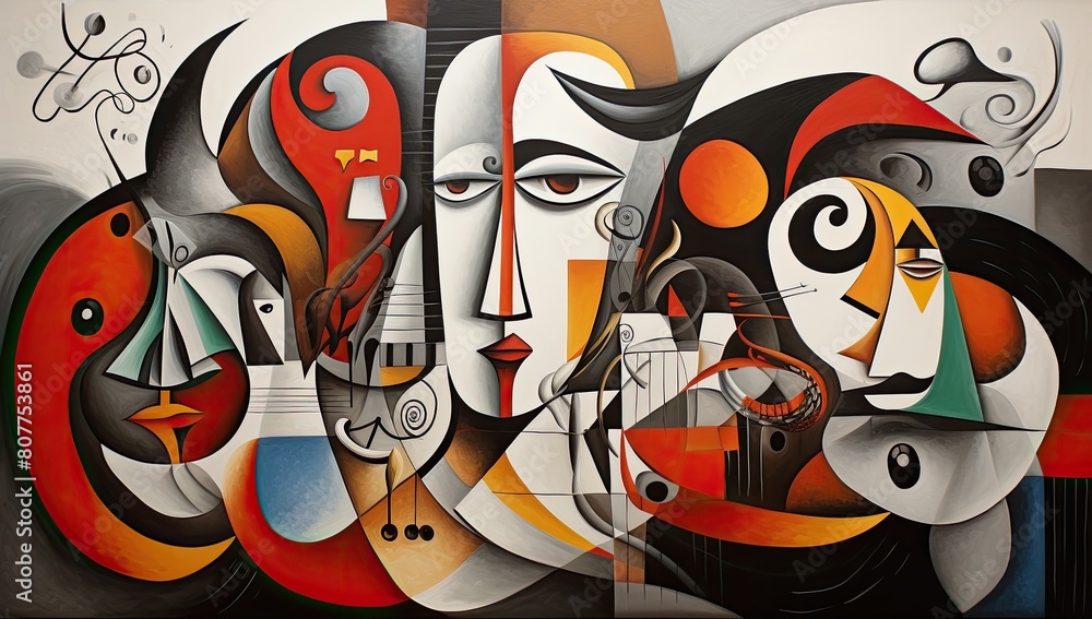 Poster abstract fusion: captivating portrait with fragmented and overlapping geometric patterns