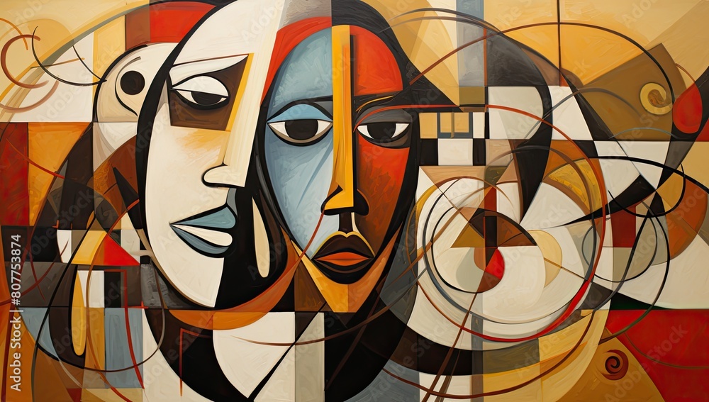 Poster abstract fusion: captivating portrait with fragmented and overlapping geometric patterns