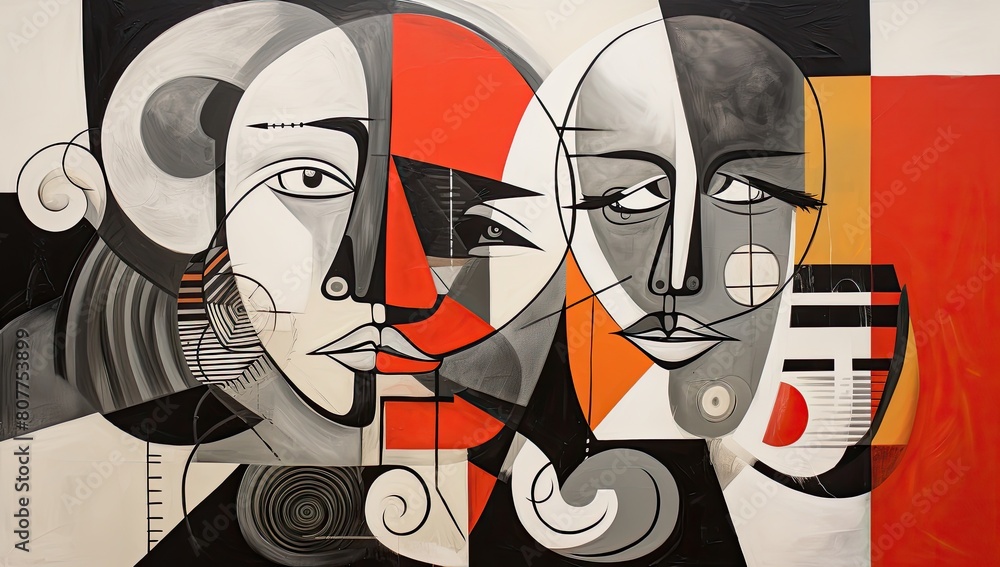 Poster abstract fusion: captivating portrait with fragmented and overlapping geometric patterns