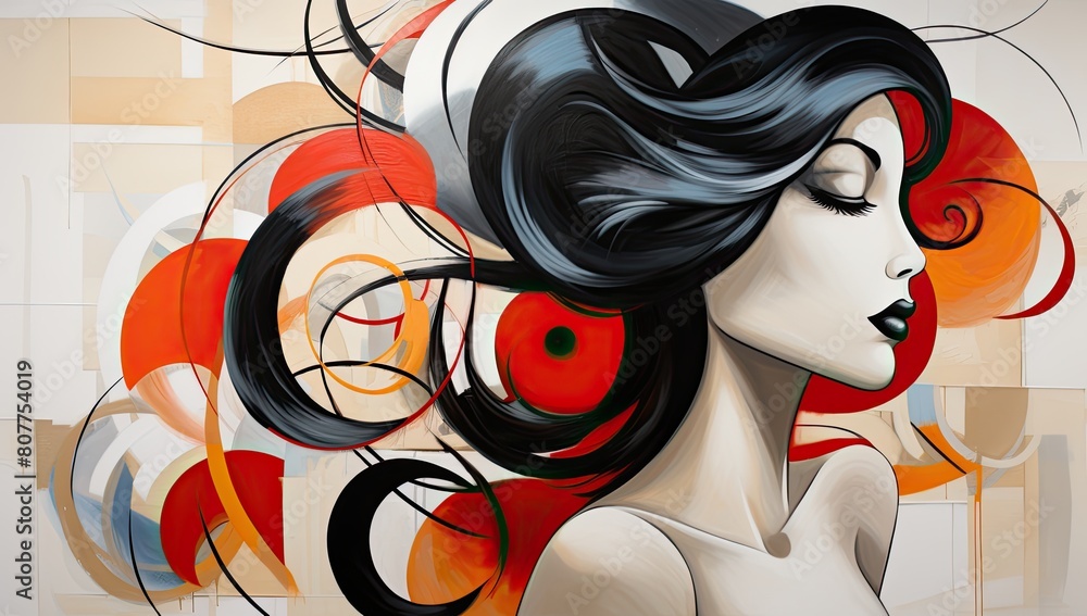 Poster geometric harmony: portrait featuring intriguing fragmented and overlapping patterns
