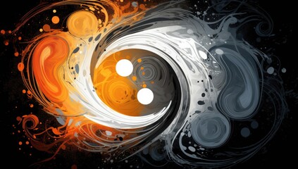 A colorful swirl of orange and white with a black background. The swirl is reminiscent of a wave and the colors are vibrant and energetic