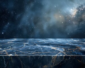 marble table with Starry sky and stars background