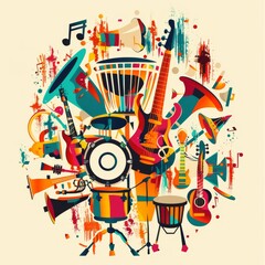 Poster Featuring Musical Instruments and Musical Notes