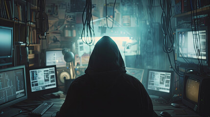 Be aware of hacker attack, anonymous hacker, an enigmatic individual behind a computer screen, conducting cyber activities, cybersecurity concept
