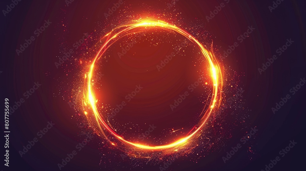 Poster ring line spark flare frame with shine. isolated red and gold abstract radiant luminous swirl design