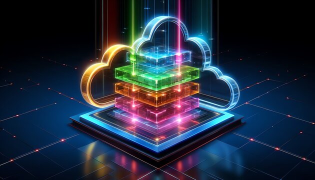 3d Image of a futuristic software stack in cloud computing