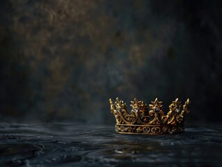 Crown Background. Golden Crown on Dark Background with Ample Copy Space