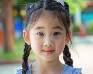 Kindergartener. Cute Asian Girl Having Fun in Kindergarten Playground