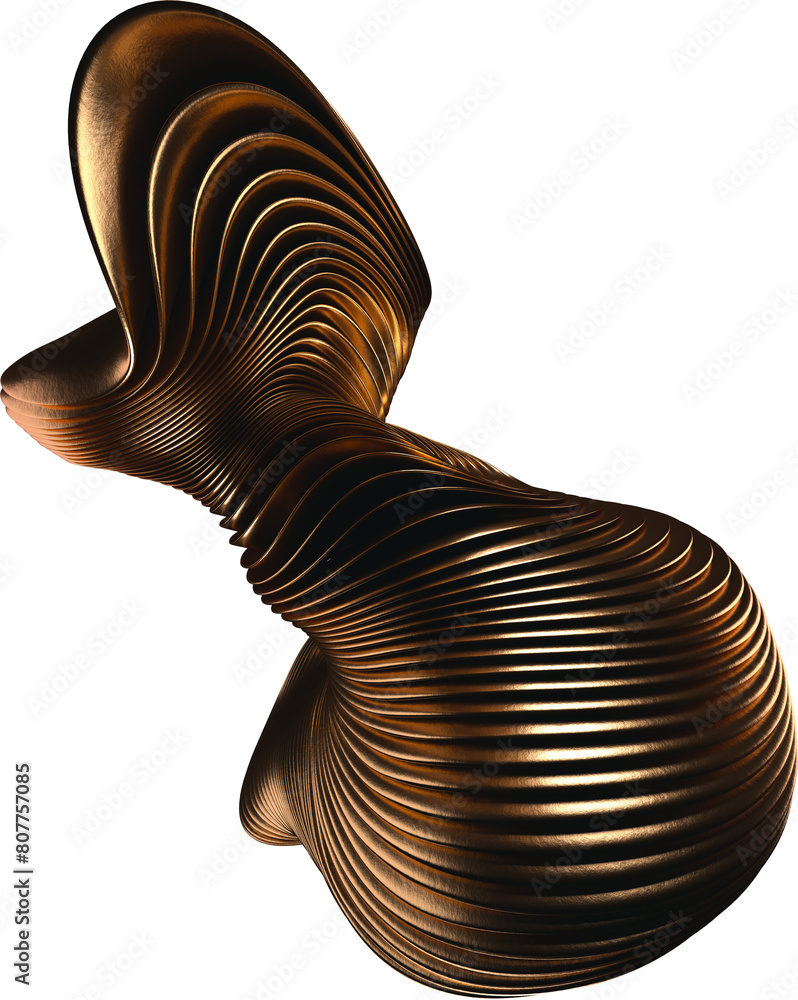 Poster layered 3d metallic curvy abstract shape isolated on a transparent background