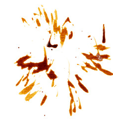 Spilled black coffee, splashes on a white background
