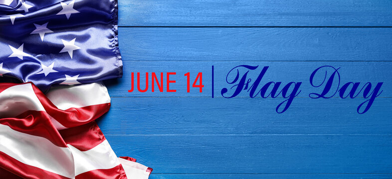 USA flag on color wooden background