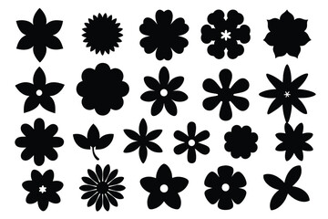 Set of Flowers black Silhouette Design with white Background and Vector Illustration