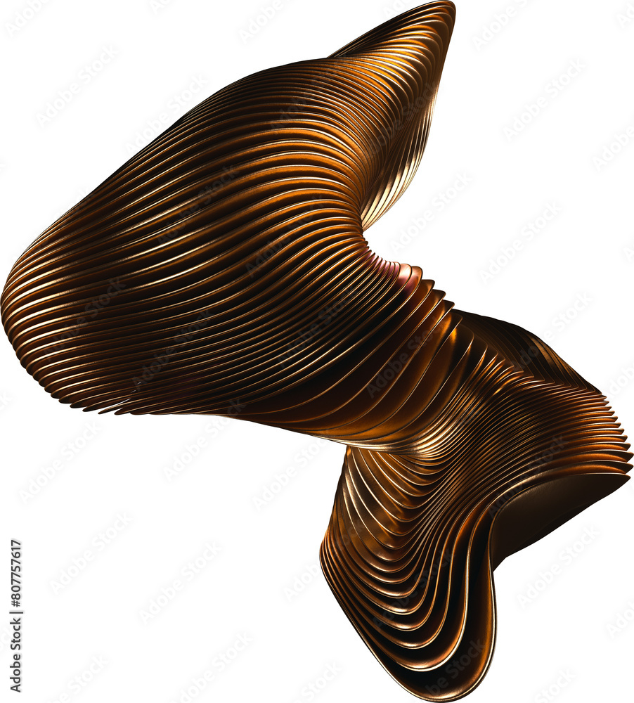 Poster layered 3d metallic curvy abstract shape isolated on a transparent background