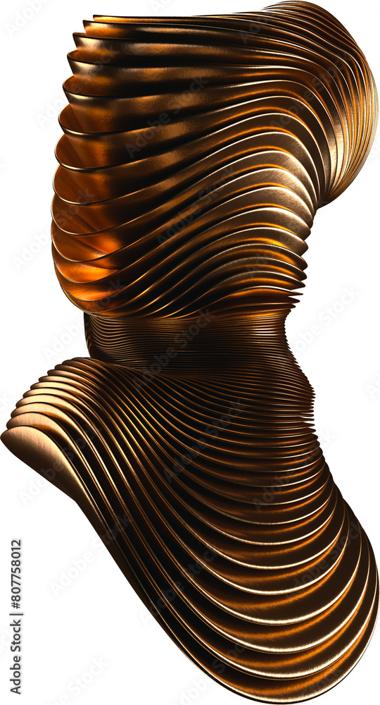 Poster layered 3d metallic curvy abstract shape isolated on a transparent background