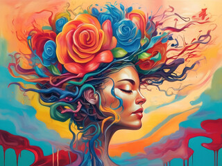 Abstract Fusion of Shapes and Colors. Generative AI.