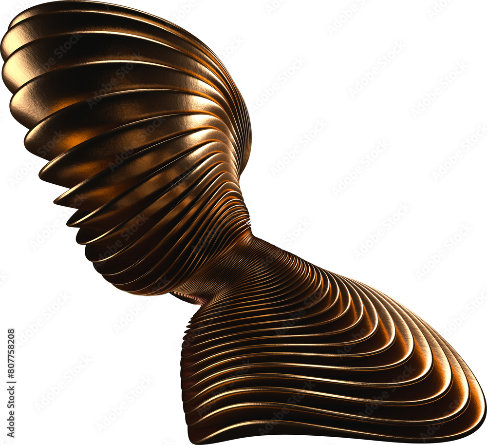 Poster layered 3d metallic curvy abstract shape isolated on a transparent background