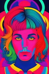 a psychedelic rock and roll music gig poster from the 1970s featuring a strange man with serious look on his face