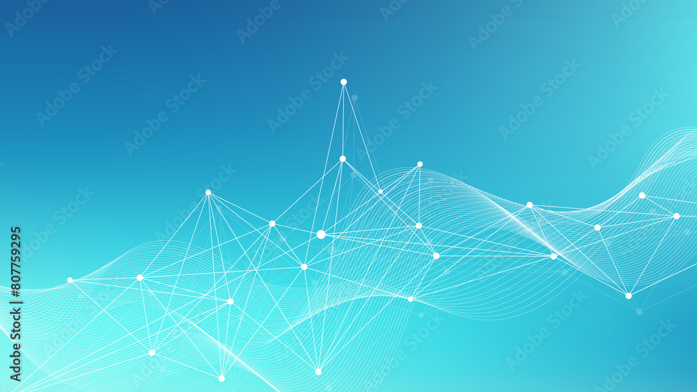 Poster Abstract tech network connection dots. Digital technology and big data analysis background. Geometric background with abstract mesh, plexus lines