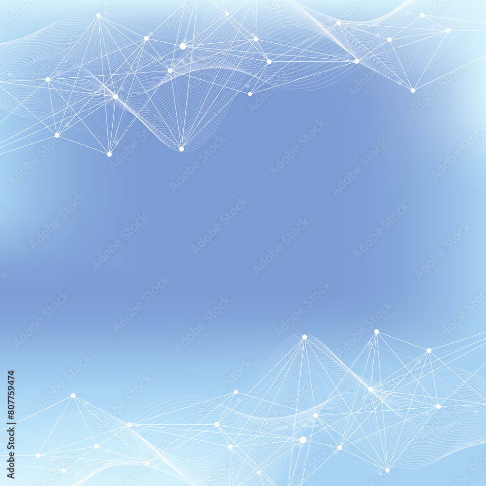 Poster Abstract tech network connection dots. Digital technology and big data analysis background. Geometric background with abstract mesh, plexus lines