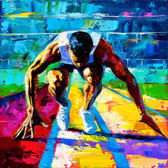 Vibrant runner at starting blocks - abstract art