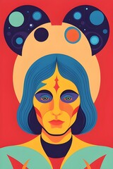 Fototapeta premium a psychedelic rock and roll music gig poster from the 1970s featuring a strange woman with serious look on her face