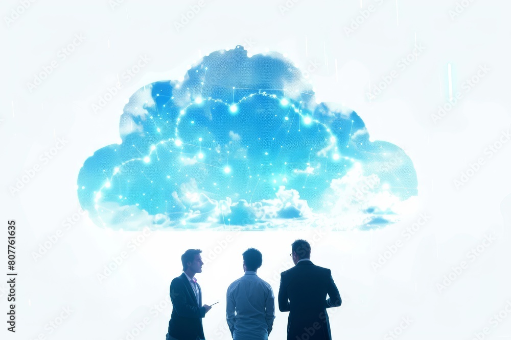 Poster laptops in virtual workspaces cloud storage synchronization, leveraging cloud services for business 