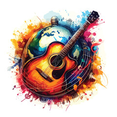 Fototapeta premium Watercolor a digital painting of a guitar World Music Day with vector illustration