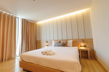 modern bedroom interior elegant luxury comfort with lighting decoration in the morning - 807761658