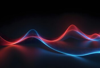 Digital cyberspace futuristic, Red and Blue color particles wave flowing with lines and dots connection, Technology network abstract background. 3d rendering 