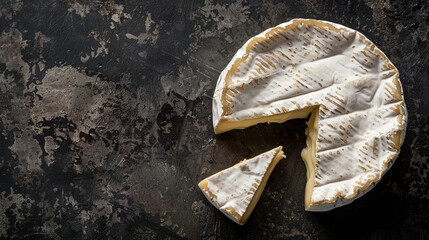 A wedge of camembert cheese on the right, copyspace on the left