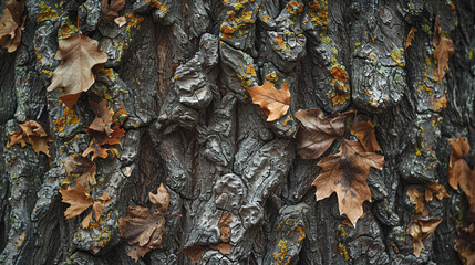 textured bark of a Fall Fiesta Sugar Maple tree, with its rough and gnarled surface providing a natural canvas for mosses and lichens to thrive, adding depth and character to the forest landscape.