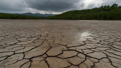 Rain clouds are pushed on the dried up mountain lake