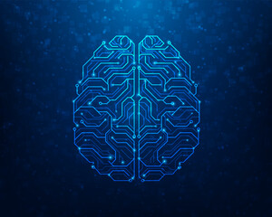 technology digital artificial intelligenc brain circuit on blue background. vector illustration hi-tech design. creative thinking idea concept.