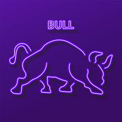 bull neon sign, modern glowing banner design, colorful modern design trend on black background. Vector illustration.