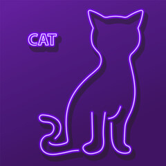 cat neon sign, modern glowing banner design, colorful modern design trend on black background. Vector illustration.