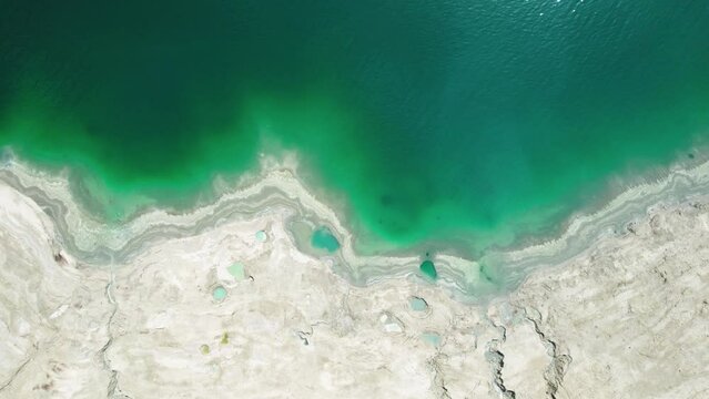 drone shot above dead sea coast