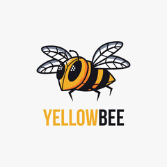 Yellow bee mascot cartoon logo vector template on white background