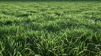 Obraz premium A field of grass is shown in a very bright and sunny day. The grass is lush and green, and the sky is clear and blue