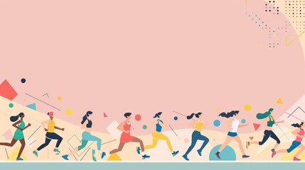 A group of women running in a race. The image is a cartoonish representation of a running event