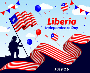 Happy Liberia Independence Day Vector Illustration with Waving flag in National Holiday on July 26