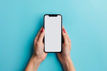 A person holding a phone with a white screen. The phone is in a hand and the person is looking at it