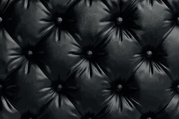 panorama of elegant black leather texture with buttons for pattern and background.