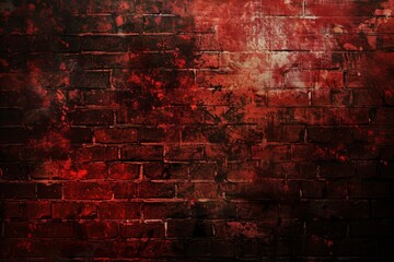 Obraz premium A brick wall with red paint splattered on it. The wall is covered in red paint and has a graffiti-like appearance