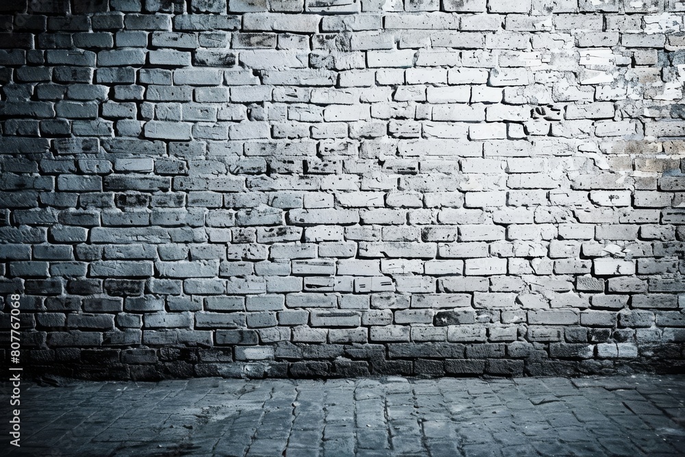 Poster a brick wall with a large empty space in the middle. the wall is grey and has a rough texture