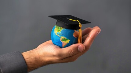 A Hand Holding Graduation Earth